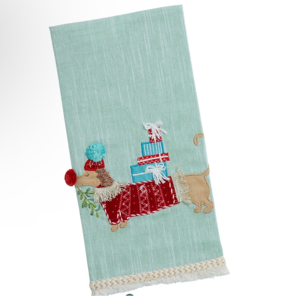 NWT World Market Light Blue Holiday Dachshund Kitchen Towel